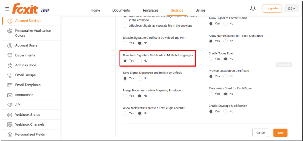 Signature-Certificate-Setting